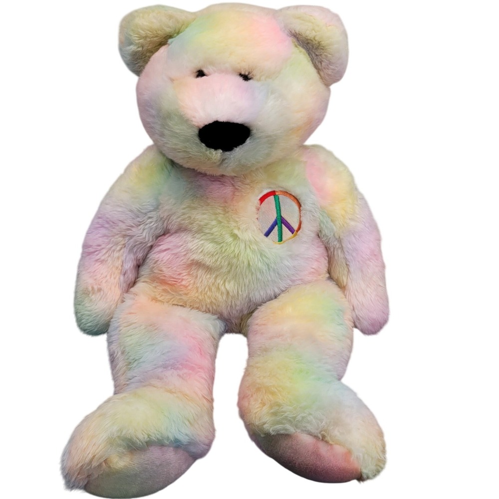 Ty Beanie Buddies Rainbow Tie Dye Peace Bear Lg Plush Stuffed Animal 1999 28"